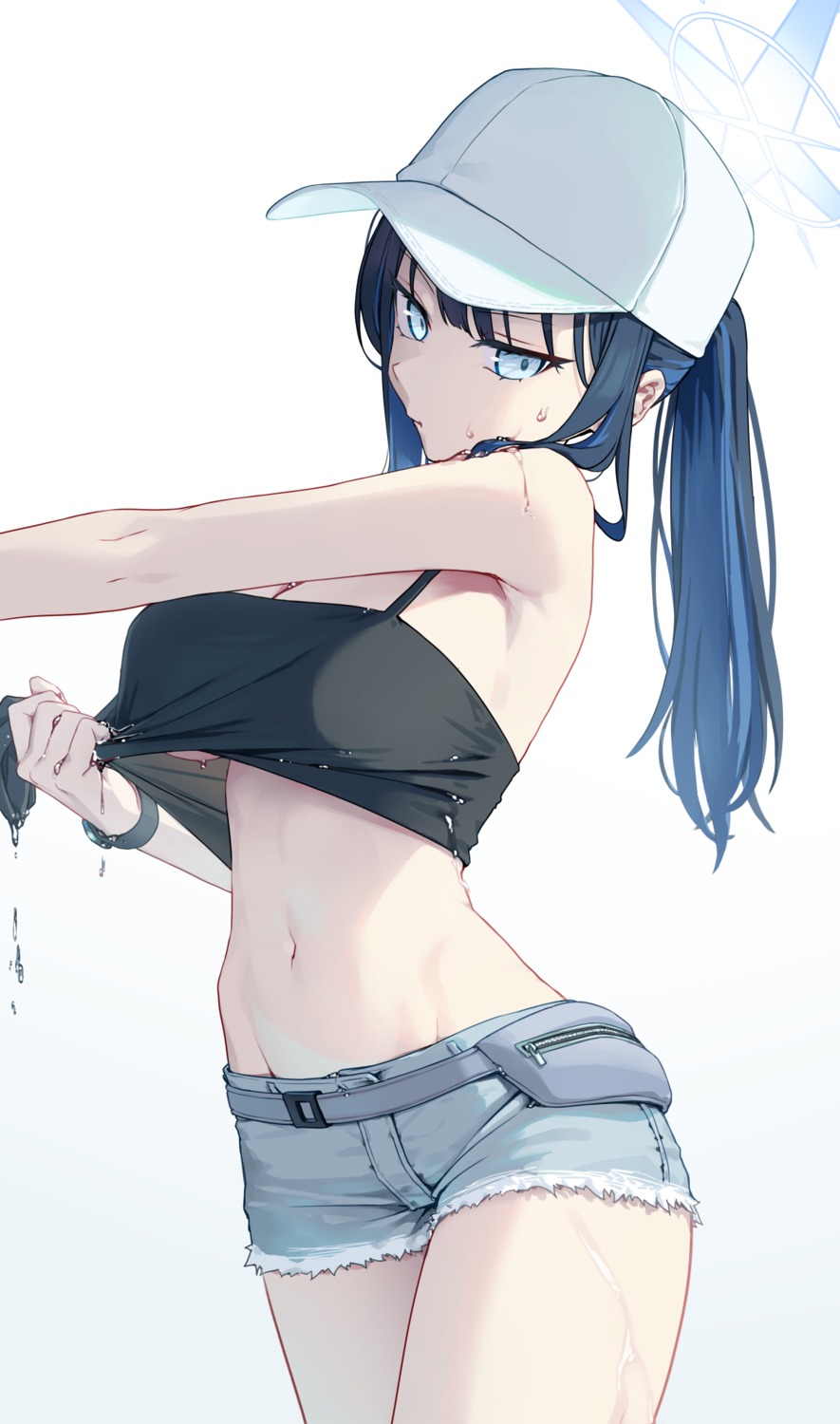 blue_archive halo joumae_saori no_bra penguin_say shirt_lift wet