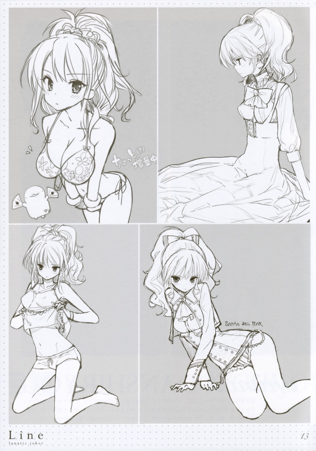 bikini bleed_through cleavage dress lunatic_joker monochrome swimsuits tsukigami_luna