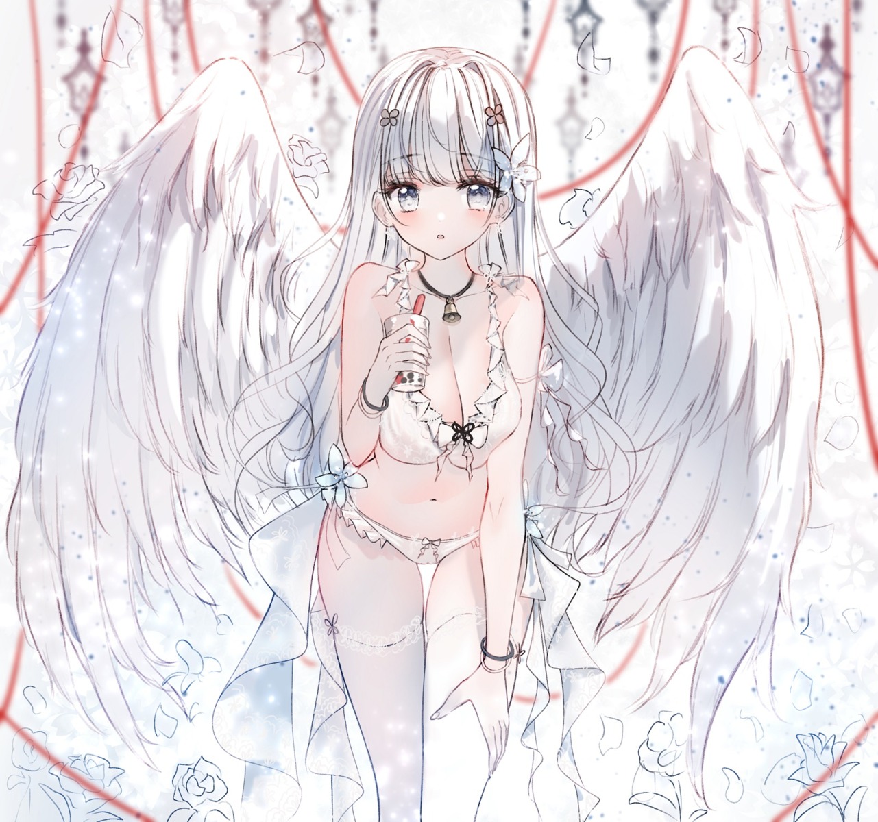 angel bra cleavage pantsu tandohark thighhighs wings