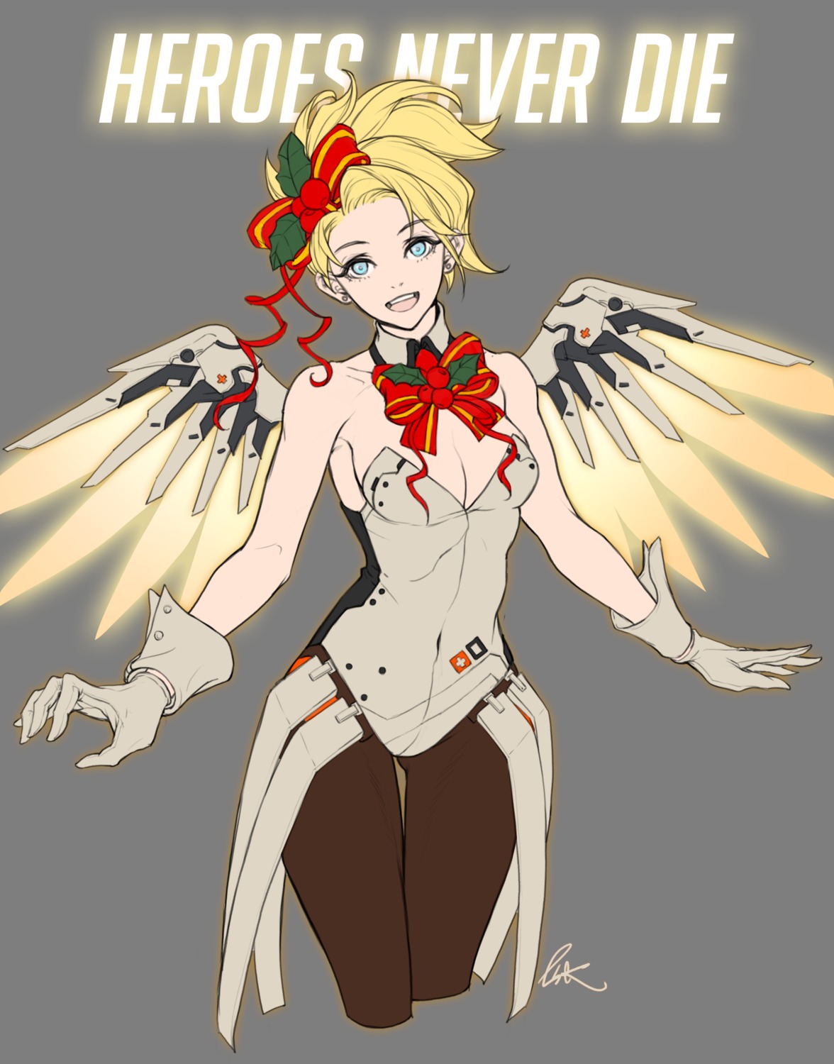 christmas cleavage lsr mercy_(overwatch) overwatch pantyhose transparent_png wings
