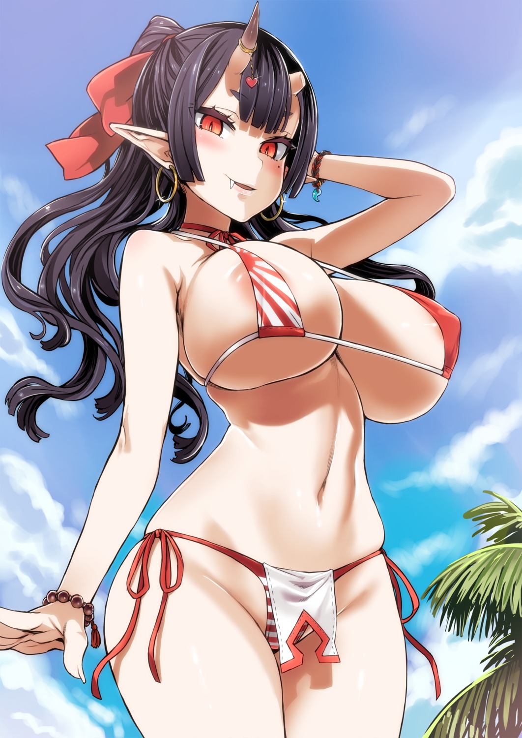 areola asanagi bikini erect_nipples horns pointy_ears swimsuits