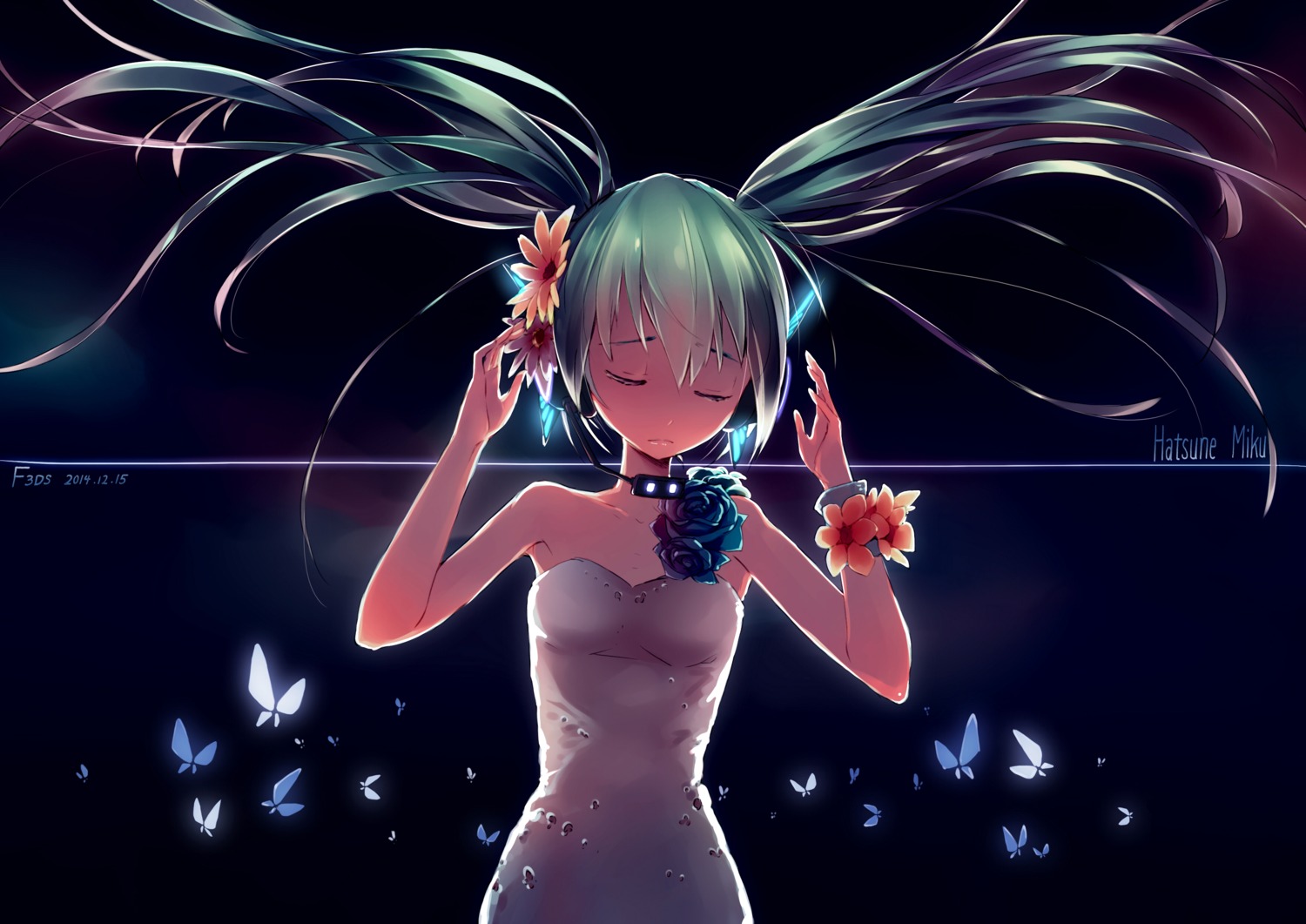 dress f3d hatsune_miku headphones vocaloid