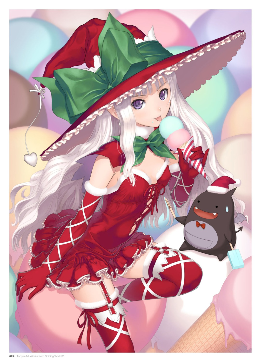 christmas cleavage cream devil digital_version dress elf fixed lolita_fashion melty_de_granite no_bra pointy_ears shining_hearts shining_world sorbe stockings thighhighs tony_taka witch