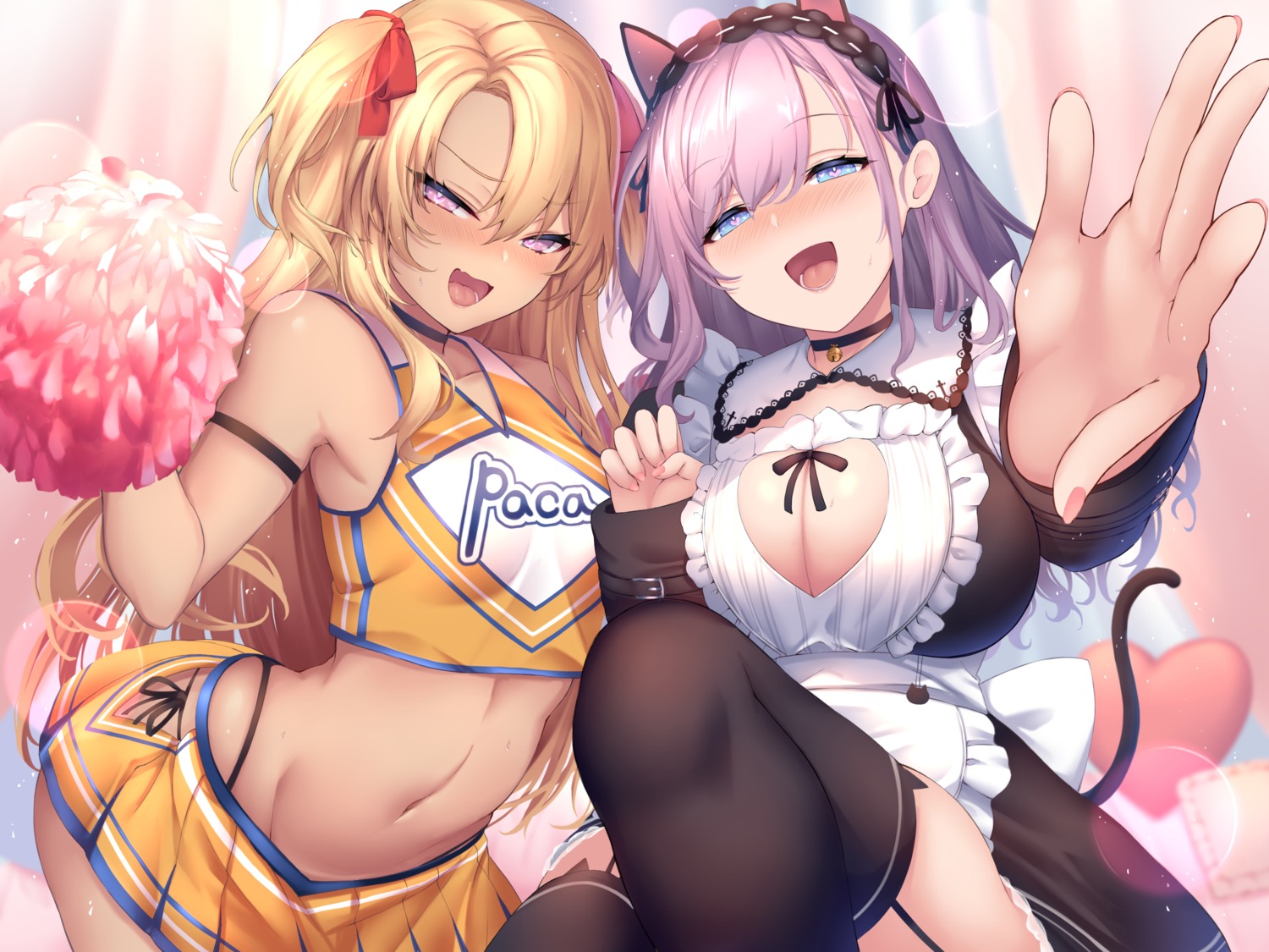 cheerleader cleavage maid nakatama_kyou no_bra pantsu stockings tail thighhighs