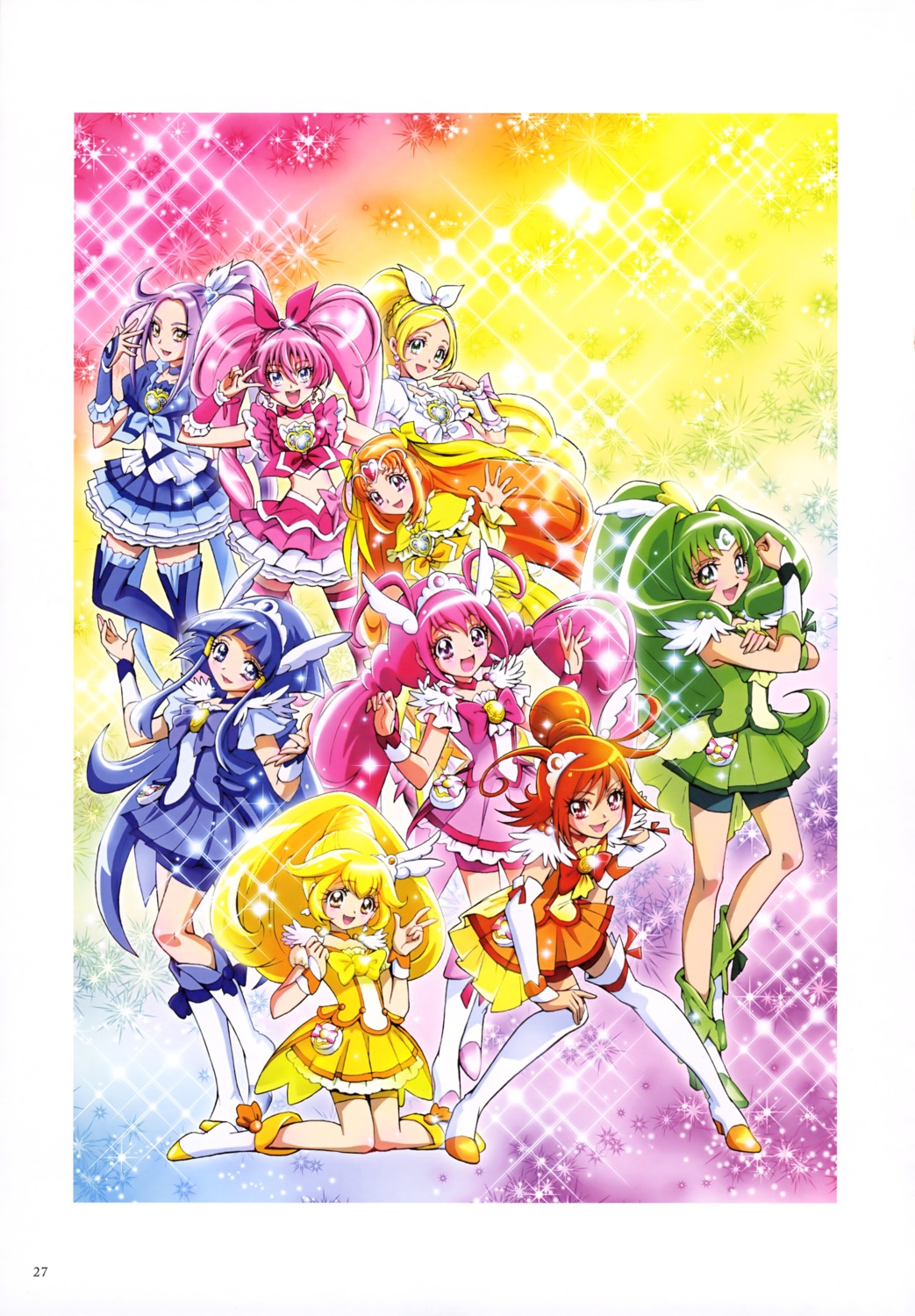 aoki_reika bike_shorts dress heels hino_akane hoshizora_miyuki houjou_hibiki kamikita_futago kise_yayoi kurokawa_ellen midorikawa_nao minamino_kanade pretty_cure smile_precure! suite_pretty_cure thighhighs