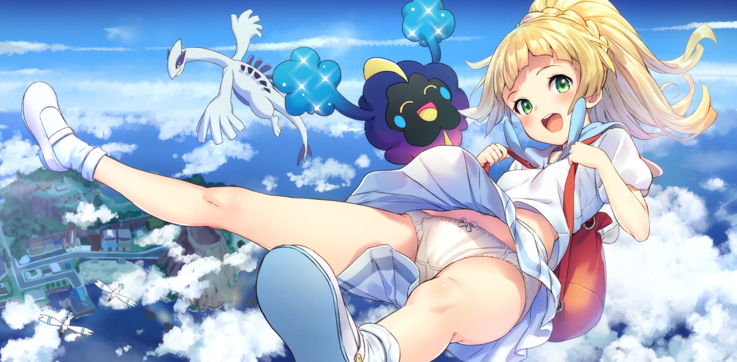 cameltoe cosmog lillie_(pokemon) loli lugia oozora_wakaba pantsu pokemon pokemon_sm pokemon_usum seifuku skirt_lift wingull