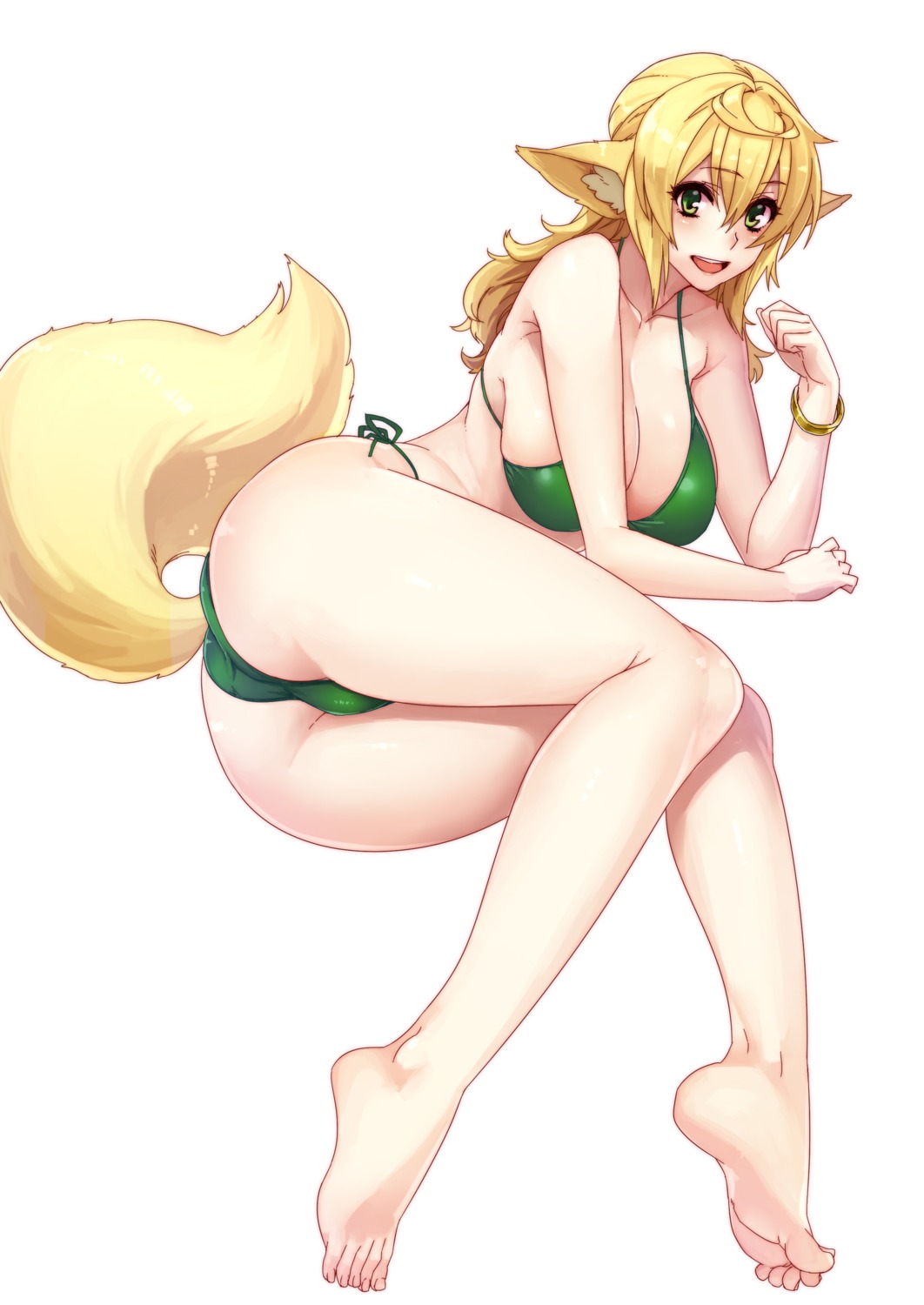 animal_ears ass bikini cleavage feet hoosaku kaori-san swimsuits tail