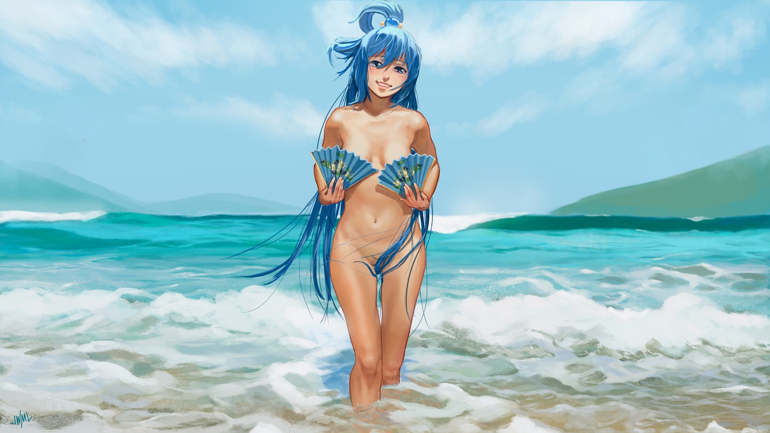 aqua_(kono_subarashii_sekai_ni_shukufuku_wo!) kono_subarashii_sekai_ni_shukufuku_wo! naked steamy_tomato wallpaper wet