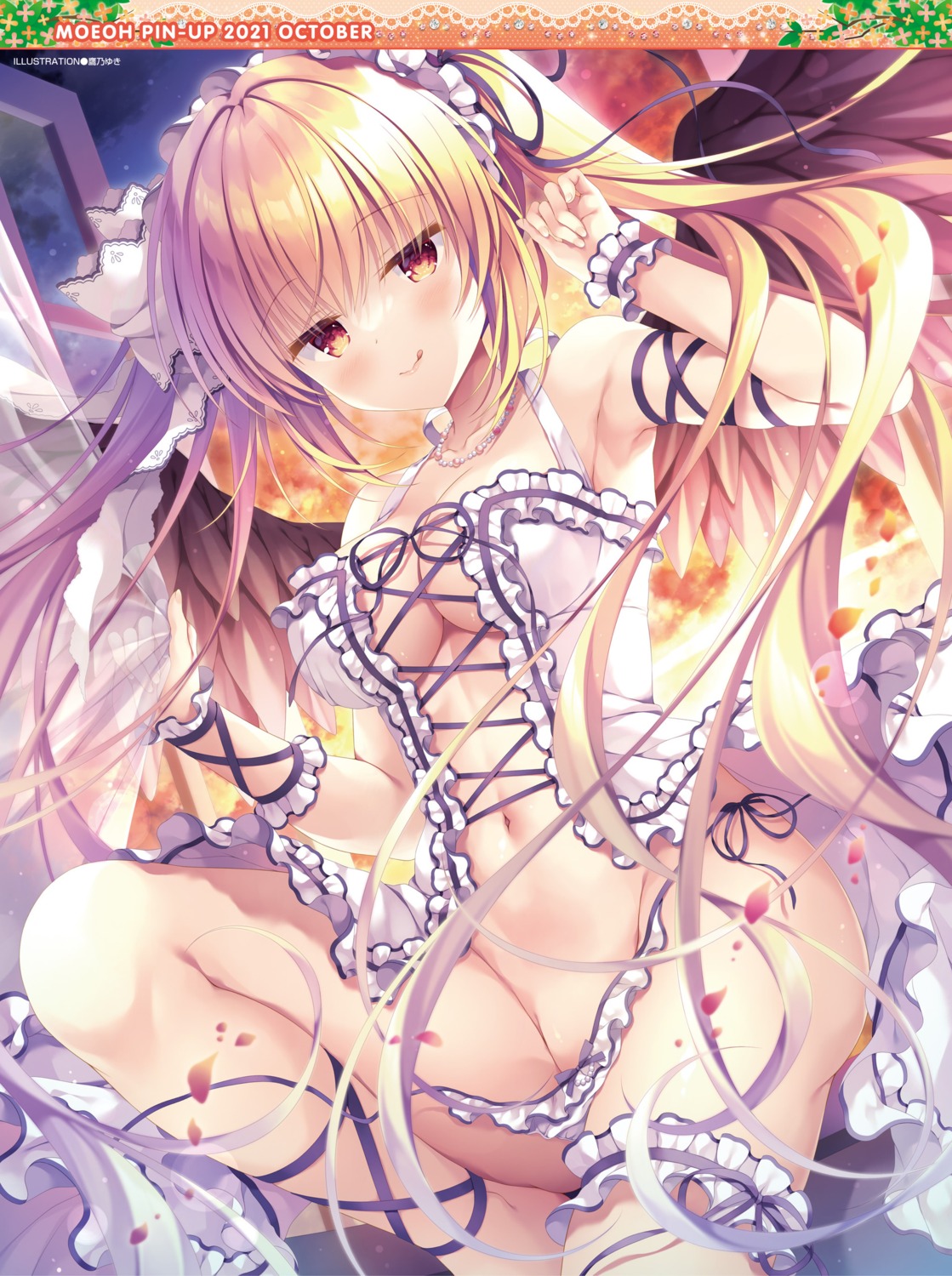 datenshi_(takano_yuki) garter lingerie no_bra pantsu panty_pull skirt_lift string_panties takano_yuki wings