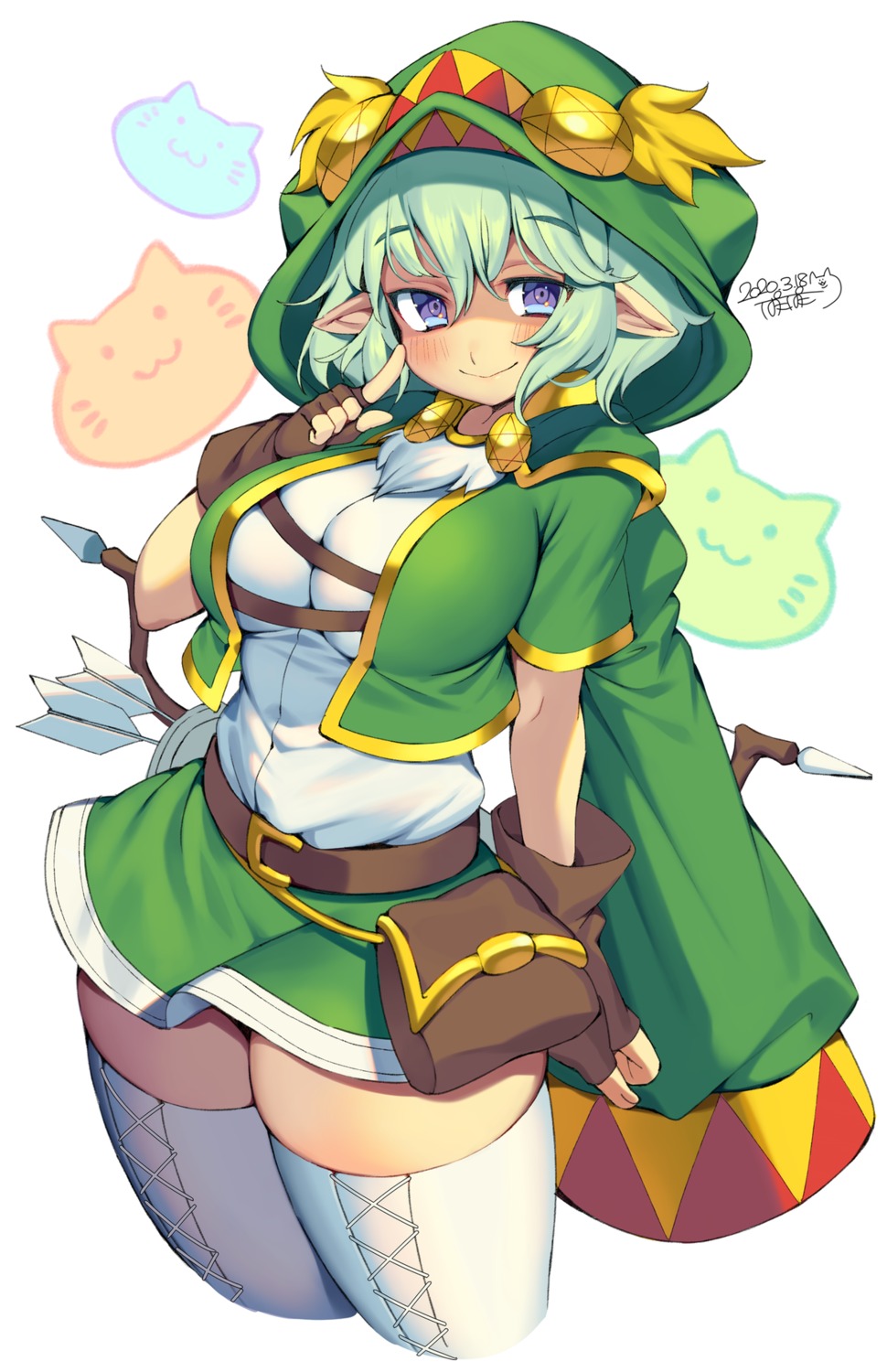 elf iroyopon pointy_ears thighhighs weapon