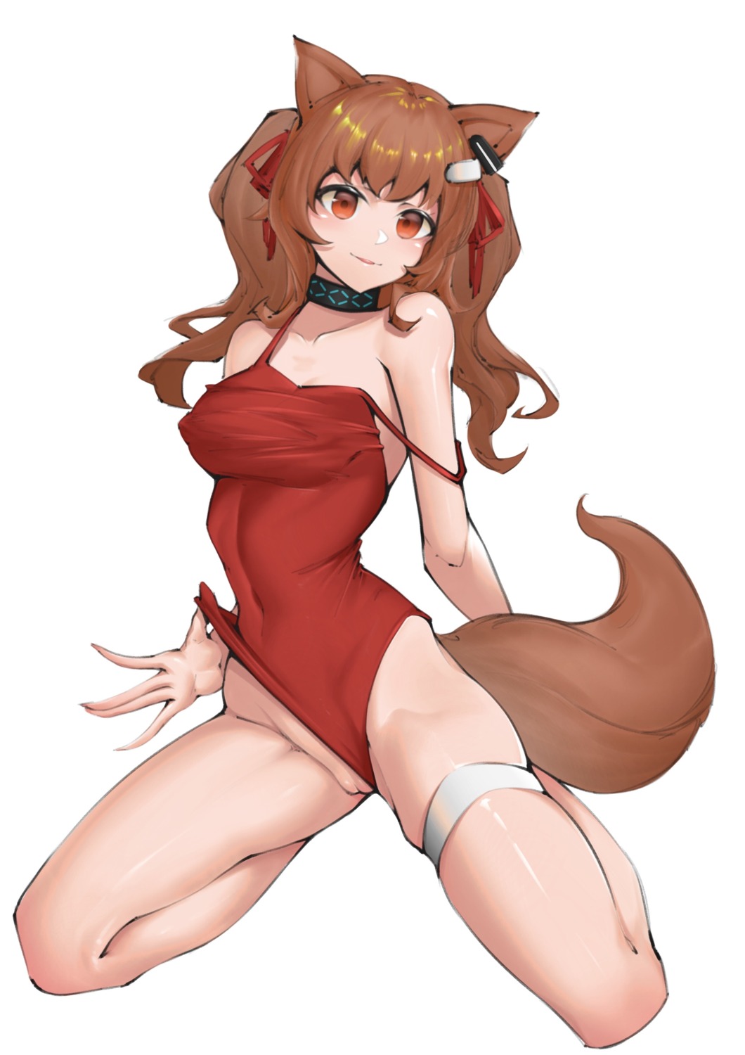 angelina_(arknights) animal_ears arknights garter ghosty pussy swimsuits tail uncensored undressing