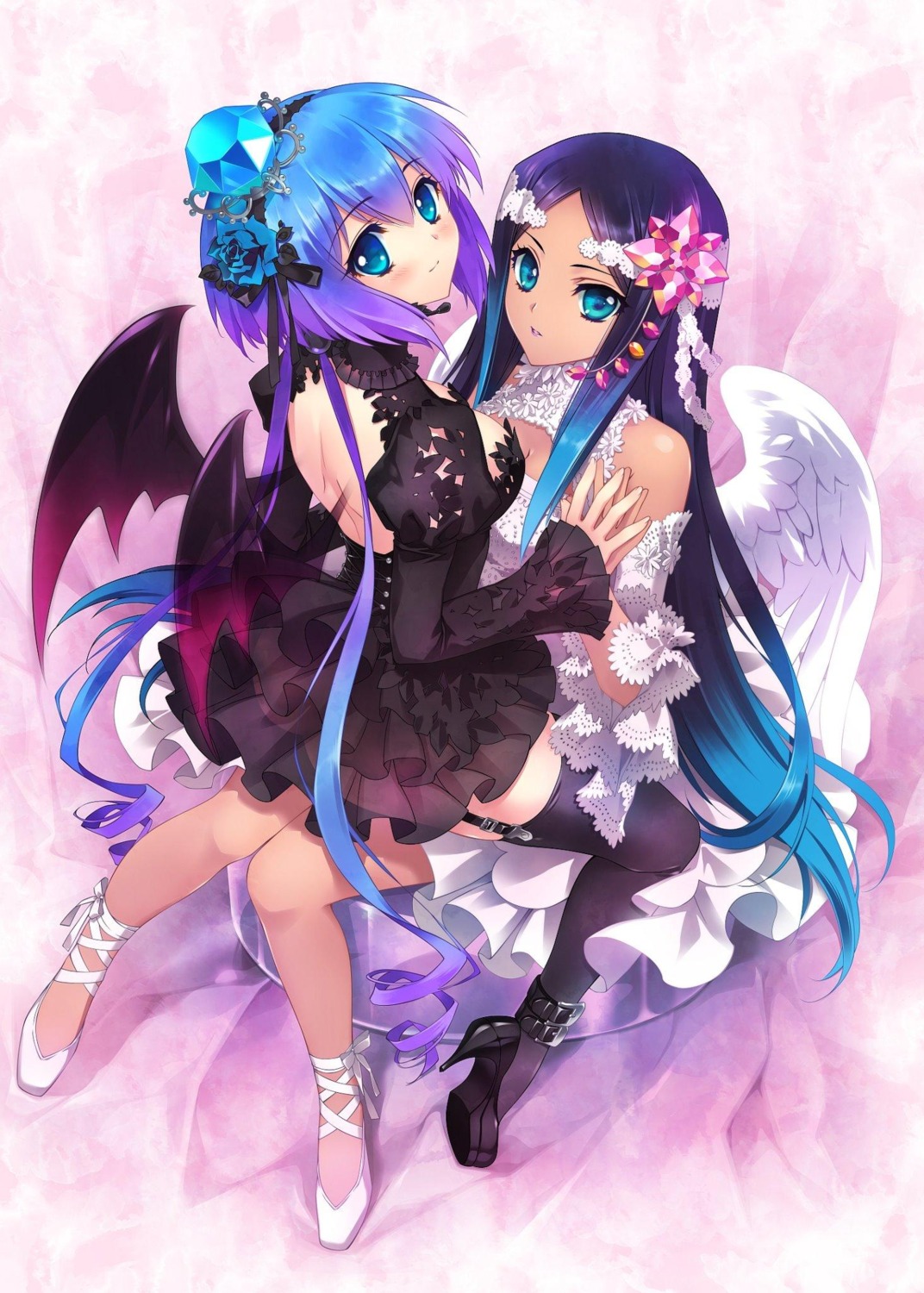 angel aoki_lapis carnelian devil dress gothic_lolita heels jpeg_artifacts lolita_fashion merli see_through stockings thighhighs vocaloid wings