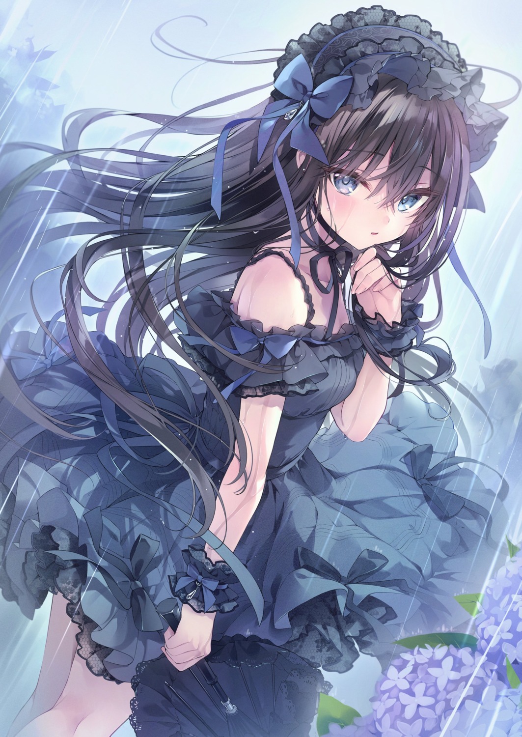 dress gothic_lolita lolita_fashion rubi-sama skirt_lift umbrella wet