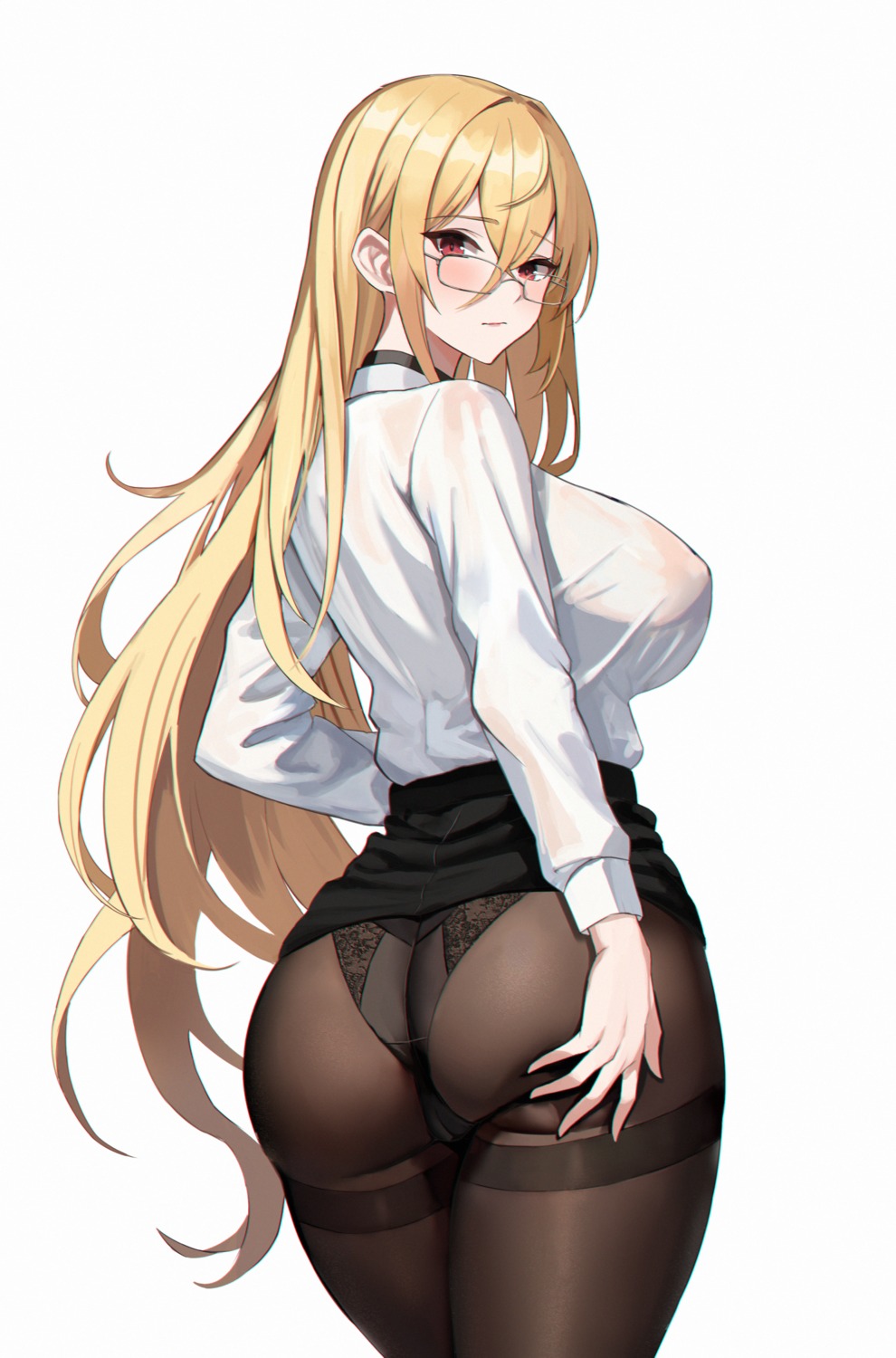 ass azur_lane bilei implacable_(azur_lane) megane pantsu pantyhose see_through skirt_lift thong