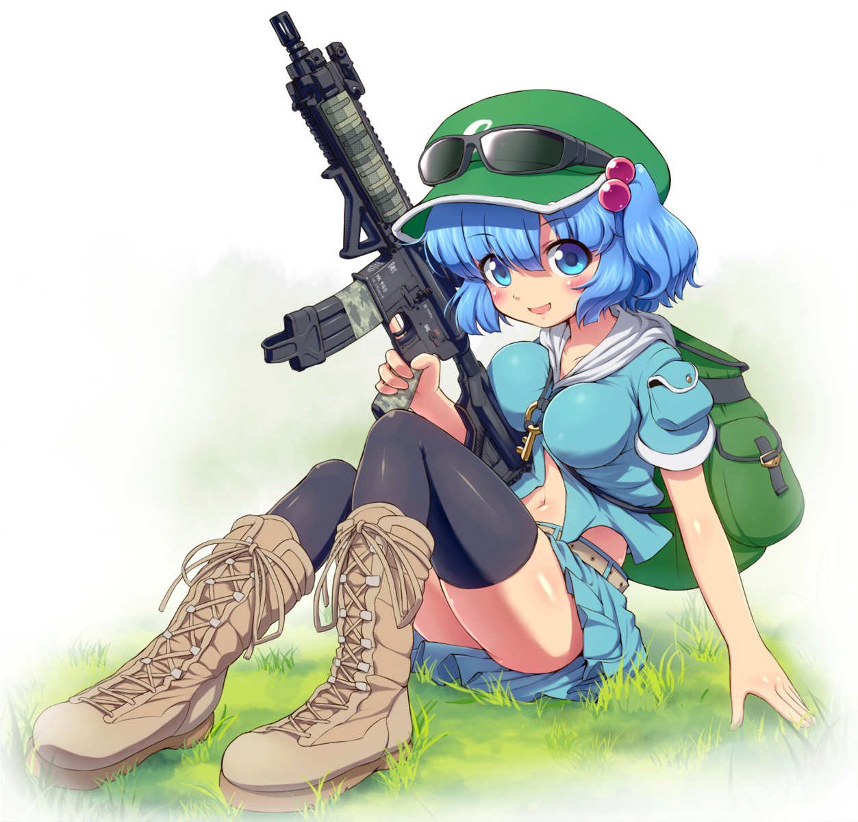 gun kawashiro_nitori megane nopan ruku_rx thighhighs touhou