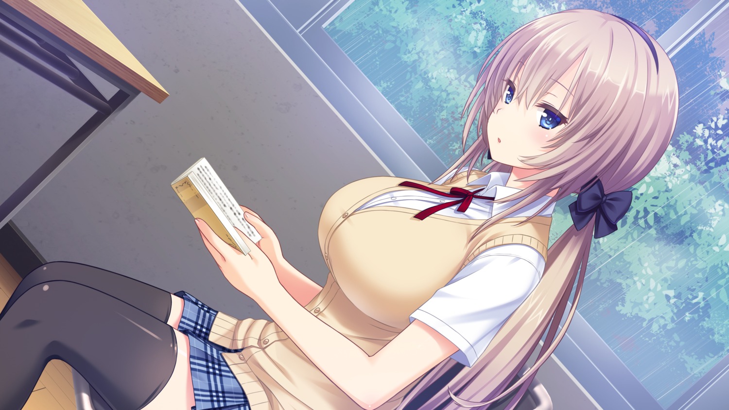 game_cg nekonyan prekano seifuku serizawa_chisa sweater thighhighs tonari_ni_kanojo_no_iru_shiawase_~two_farce~