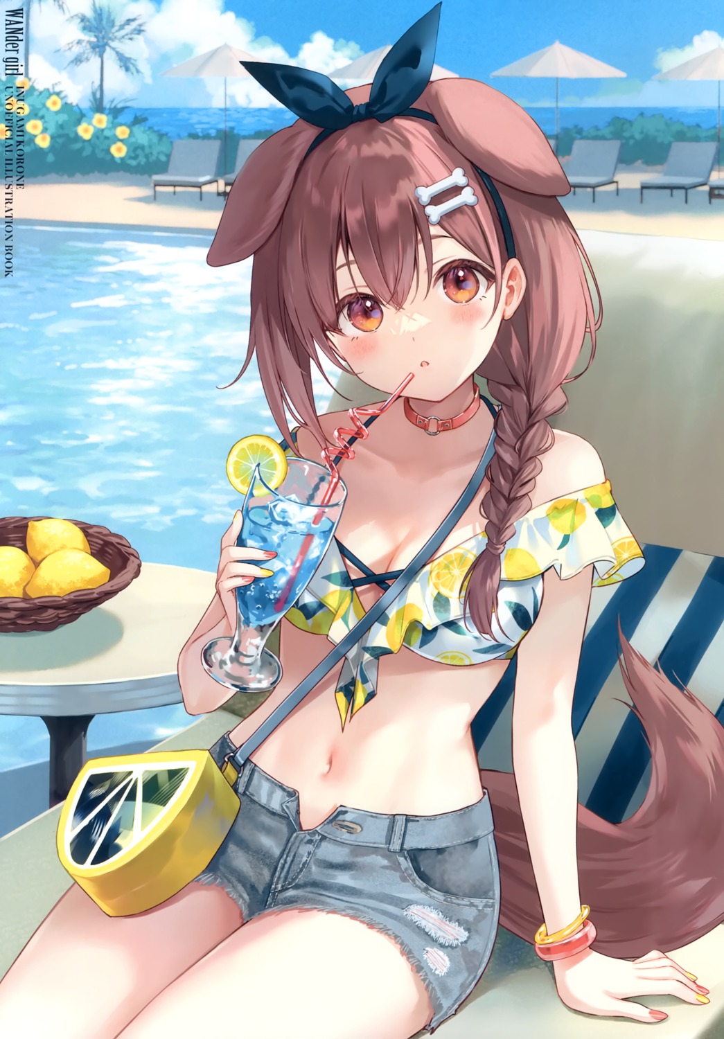 animal_ears bikini_top fukahire_sanba hololive hololive_gamers inugami_korone inumimi ruinon swimsuits tail torn_clothes