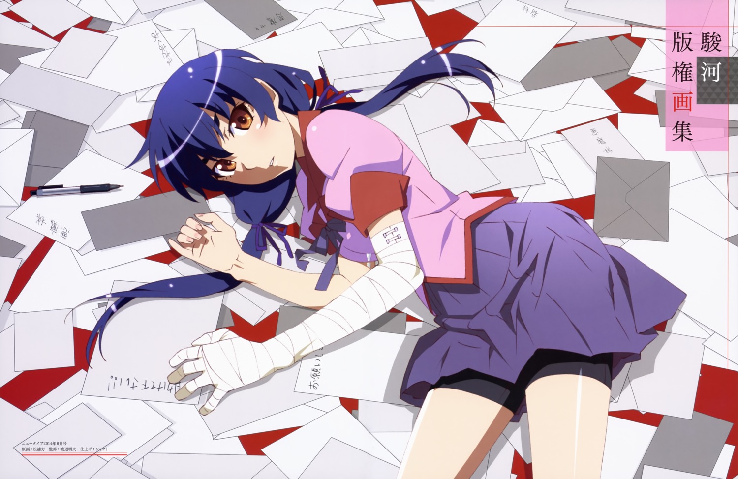 bakemonogatari bandages bike_shorts hanamonogatari kanbaru_suruga matsuura_chikara monogatari_(series) nisemonogatari owarimonogatari seifuku