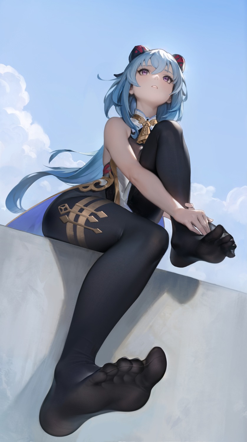 asian_clothes bodysuit feet ganyu garter genshin_impact horns le_(huanglongen)