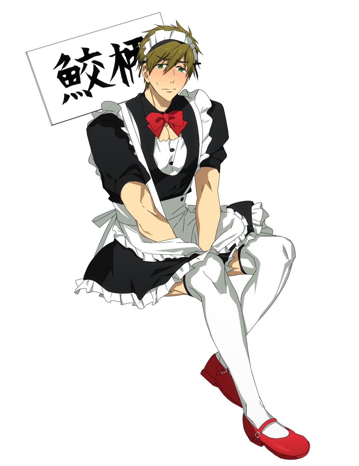 crossdress free! ku_(pixiv_19193156) maid male tachibana_makoto thighhighs