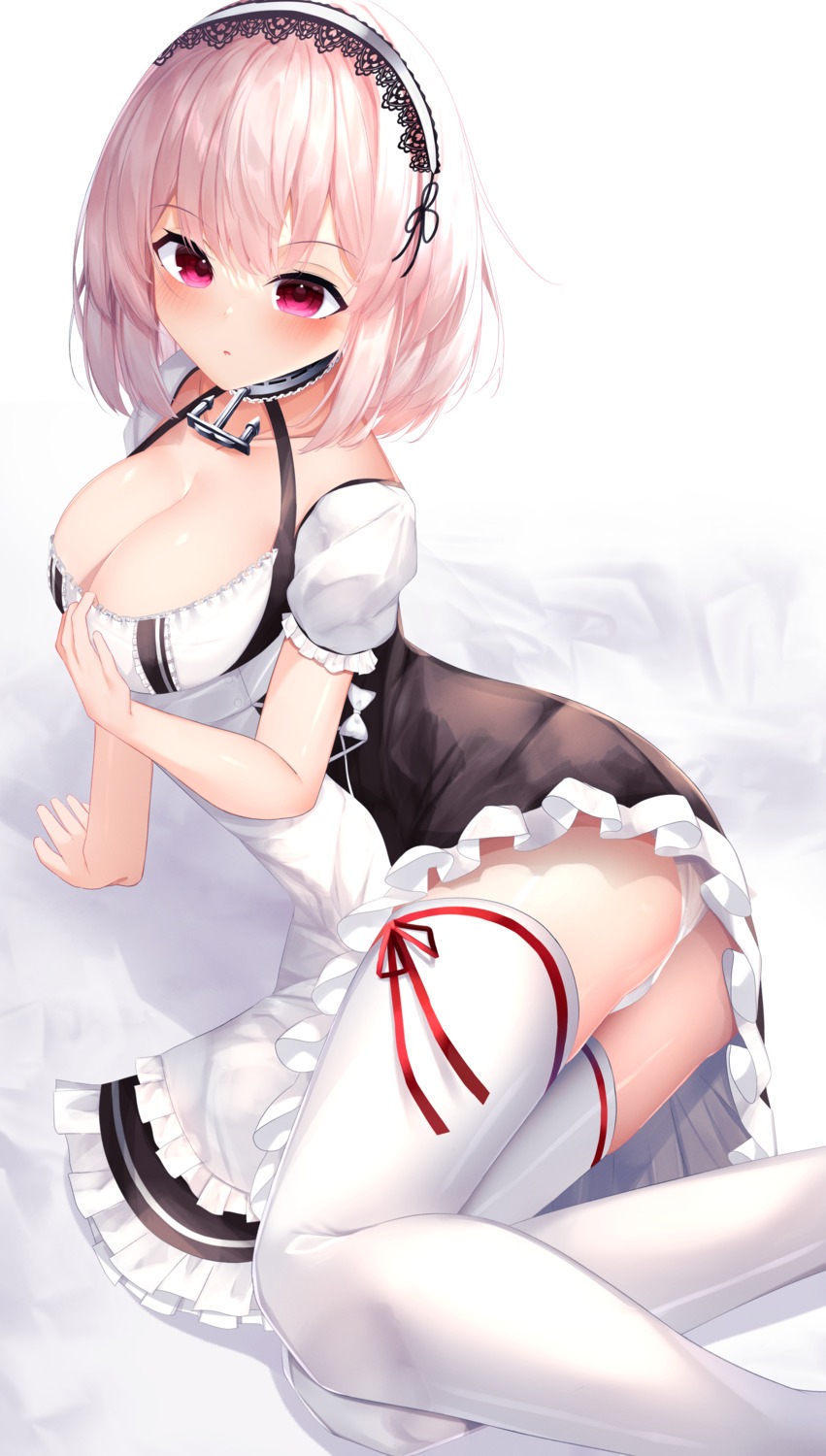 azur_lane maid no_bra pantsu sirius_(azur_lane) skirt_lift suisen-21 thighhighs thong