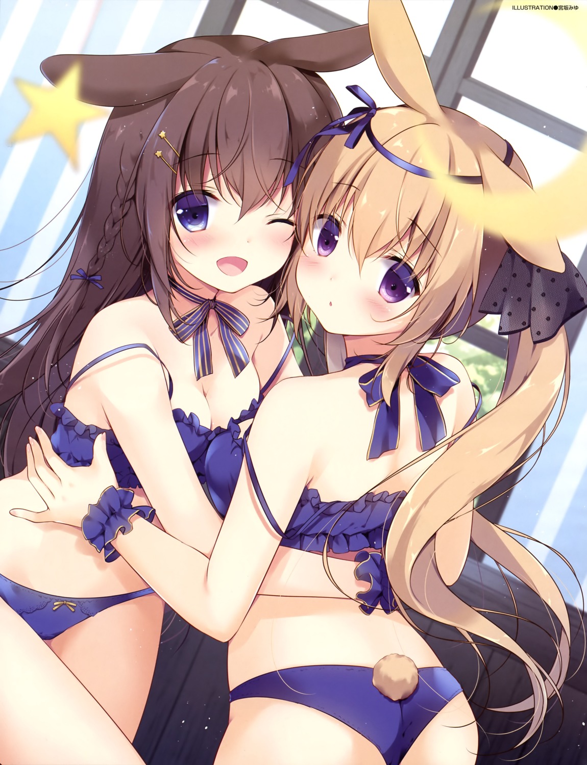 animal_ears ass bra bunny_ears miyasaka_miyu pantsu symmetrical_docking tail uro_(canvas+garden) yuri