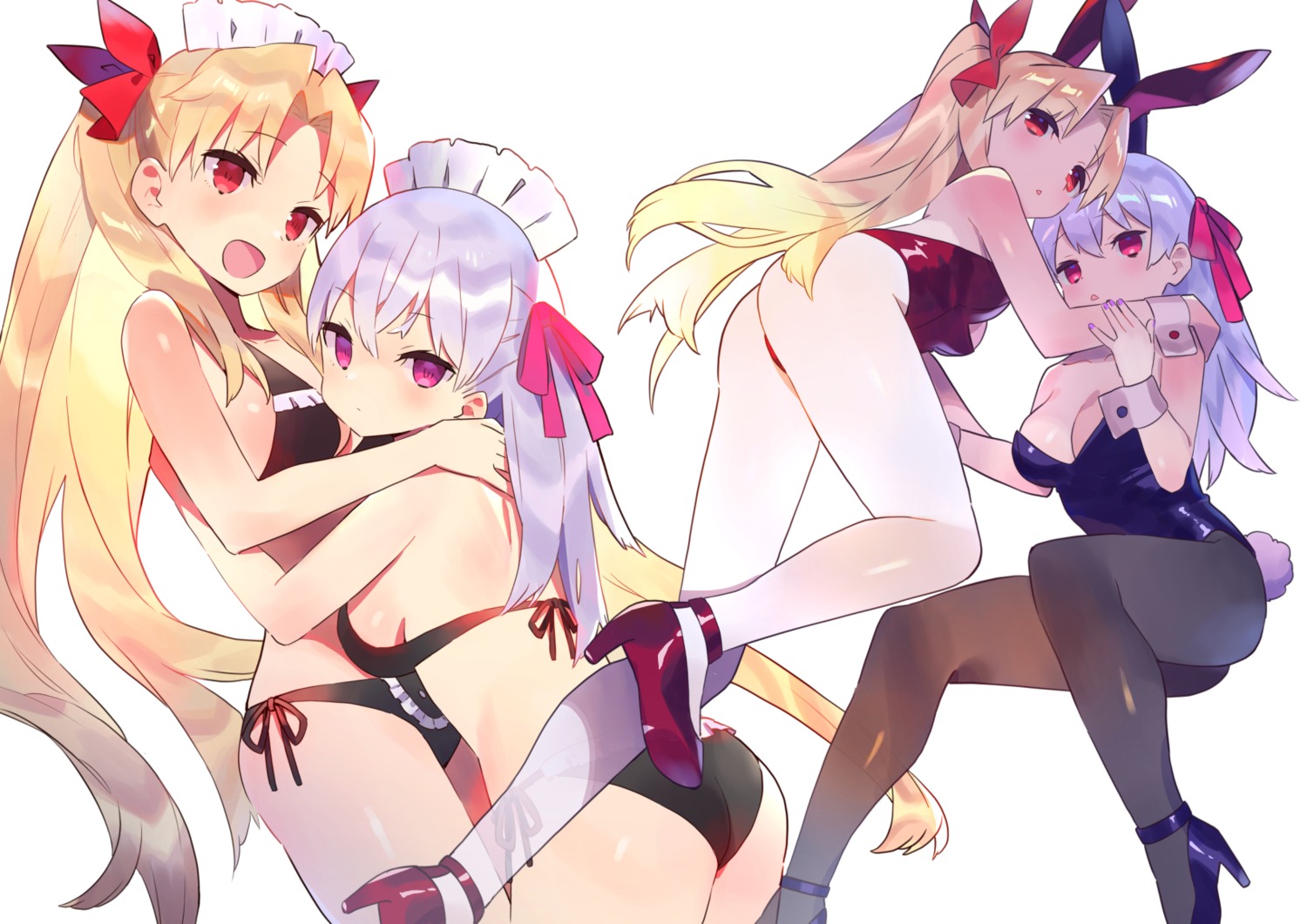 animal_ears ass bikini bunny_ears bunny_girl ereshkigal_(fate/grand_order) fate/grand_order heels kama_(fate/grand_order) kotoka pantyhose swimsuits tail