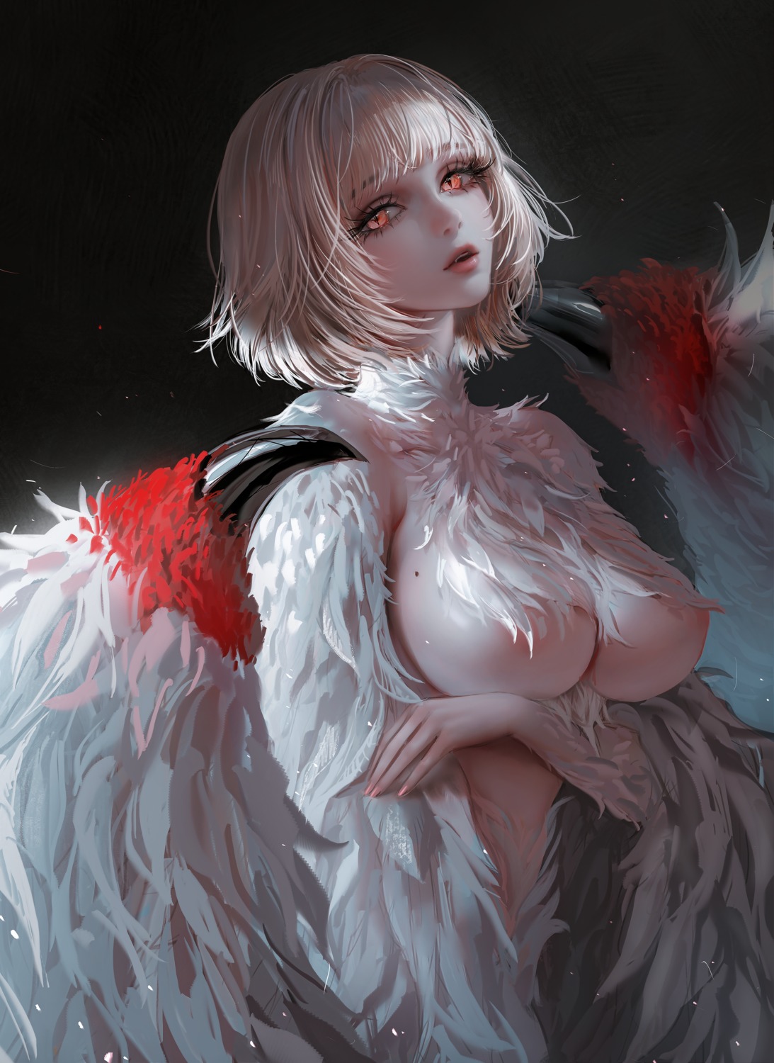 areola breast_hold dungeon_meshi falin_thorden monster_girl nixeu no_bra wings