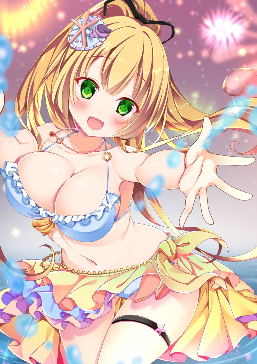 bikini cameltoe ekimemo! garter miyuu_chitose origami_aya skirt_lift swimsuits