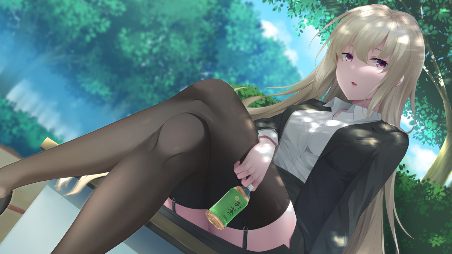 business_suit skirt_lift stockings thighhighs wallpaper yappe