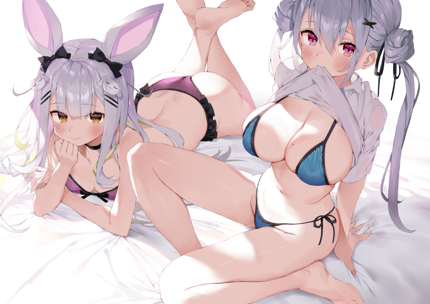 animal_ears bikini bunny_ears gaou_(matsulatte) himari_channel hourei_tenten indie_virtual_youtuber mochizuki_himari shirt_lift swimsuits