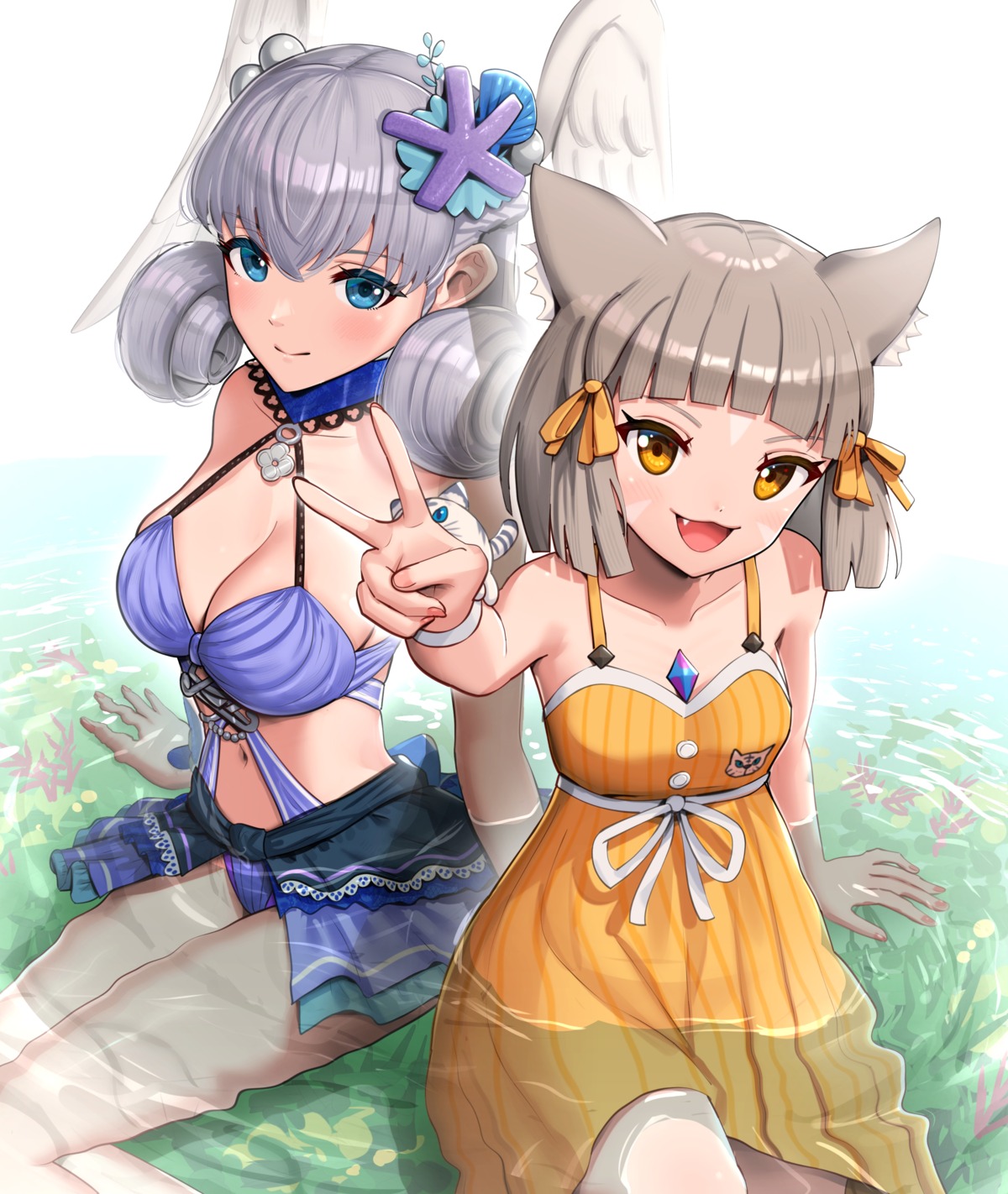 animal_ears cleavage dress gonzarez melia niyah summer_dress swimsuits wet wings xenoblade xenoblade_chronicles xenoblade_chronicles_2