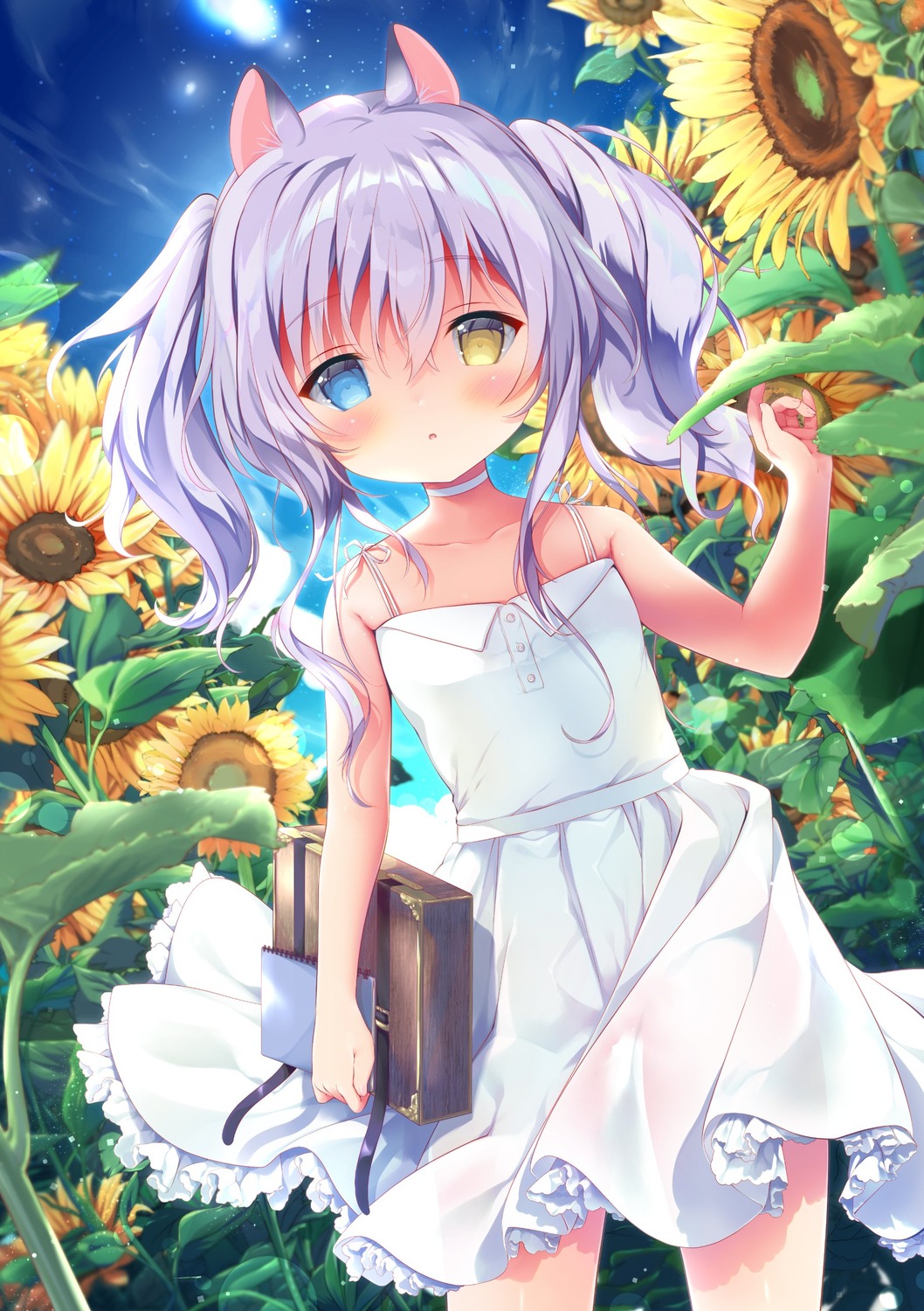 amanagi_seiji animal_ears dress heterochromia loli possible_duplicate see_through skirt_lift summer_dress