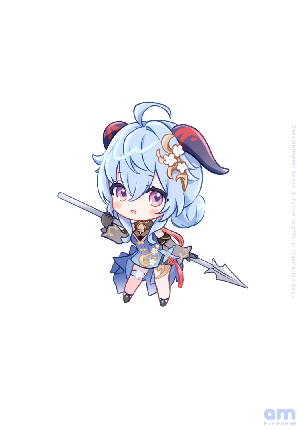 amaki amaki_ruto asian_clothes chibi ganyu garter genshin_impact horns weapon