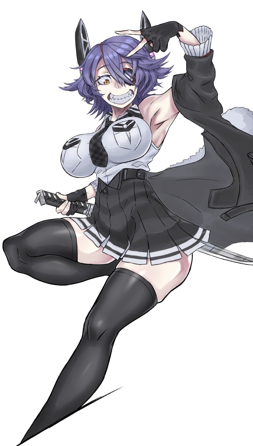 eyepatch freddyhalloween kantai_collection skirt_lift sword tenryuu_(kancolle) thighhighs