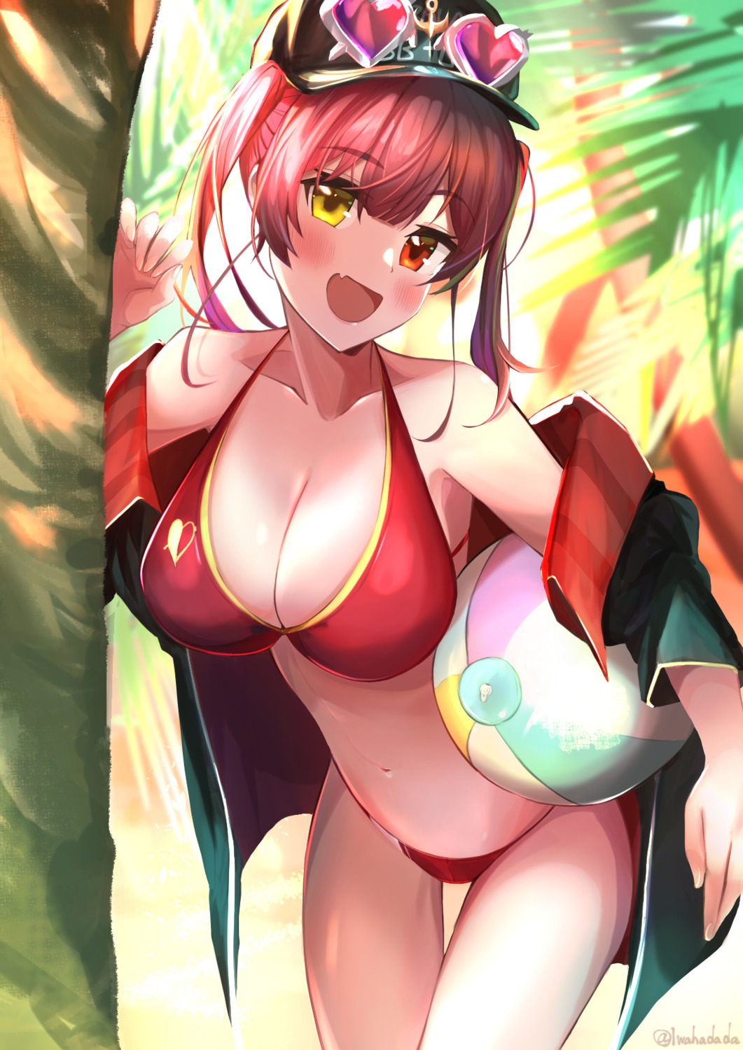 bikini heterochromia hololive houshou_marine iwahada megane open_shirt swimsuits