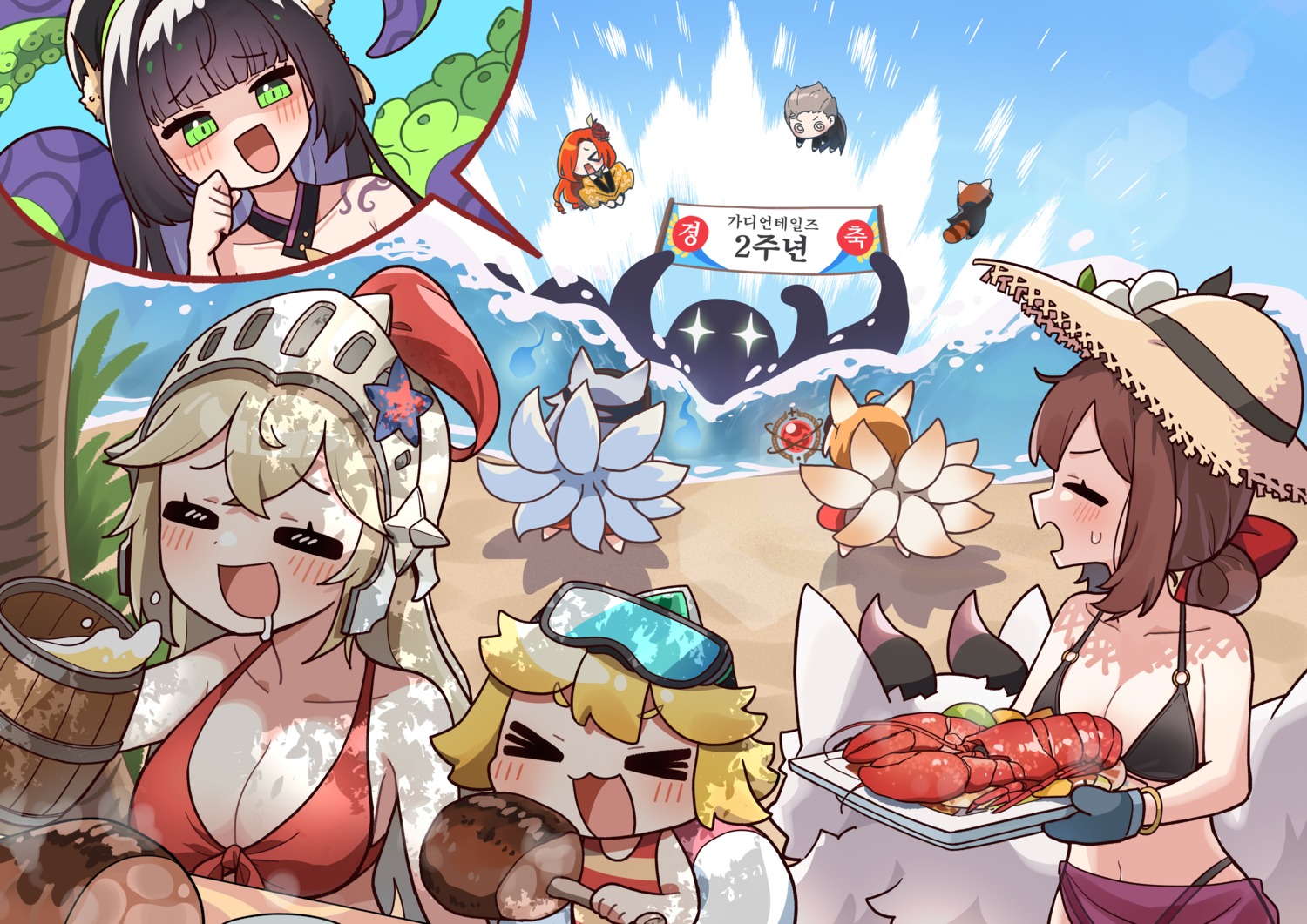 bikini chibi cleavage guardian_tales swimsuits tagme tattoo tentacles