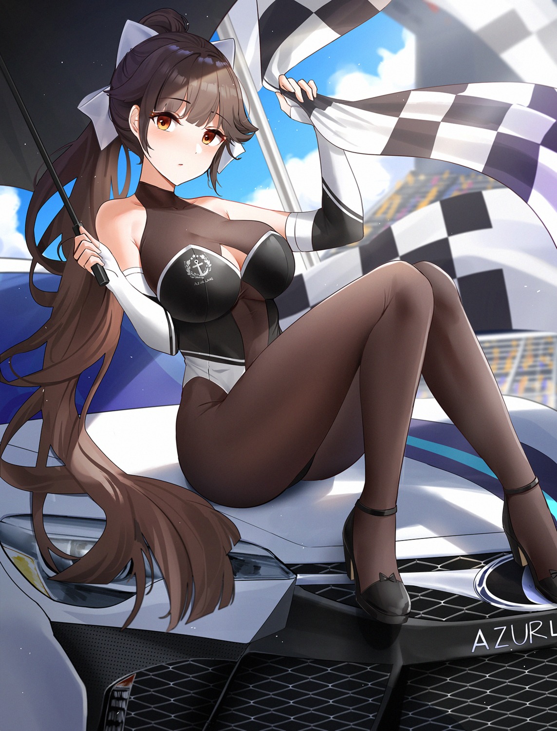 azur_lane bodysuit cleavage heels leotard qing_wu takao_(azur_lane) umbrella