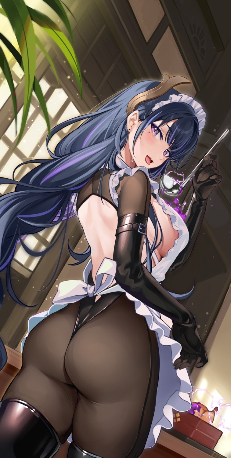 ass genshin_impact kikimi leotard maid no_bra pantyhose raiden_shogun thighhighs