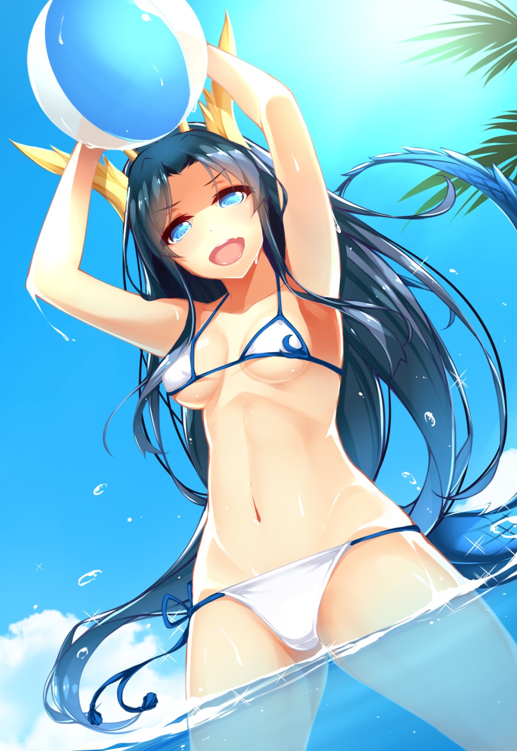 bikini cleavage dean horns puzzle_&_dragons swimsuits tail underboob wet