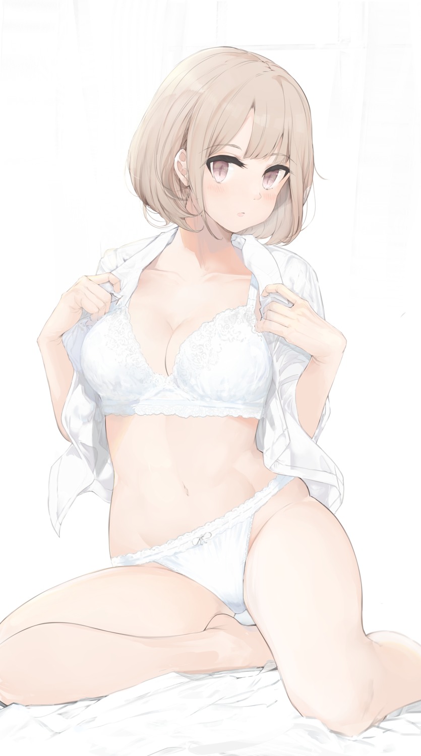 bra cleavage cole dress_shirt open_shirt pantsu undressing