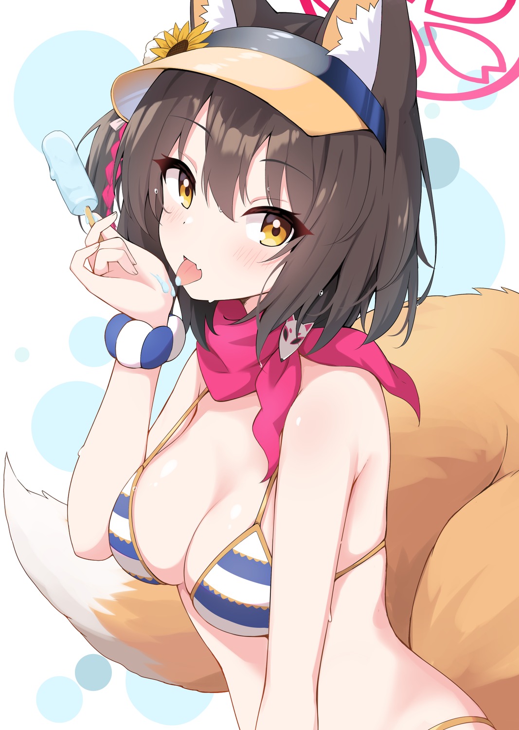 animal_ears bikini blue_archive cream enru halo kitsune kuda_izuna swimsuits tail