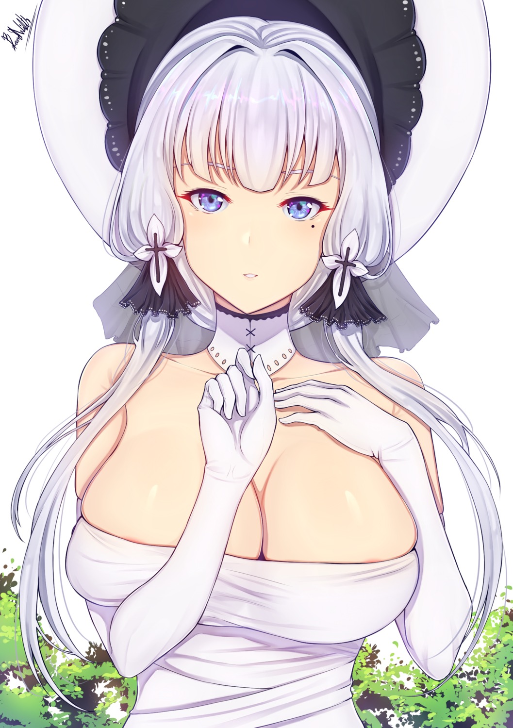 azur_lane band-width breast_hold cleavage illustrious_(azur_lane)