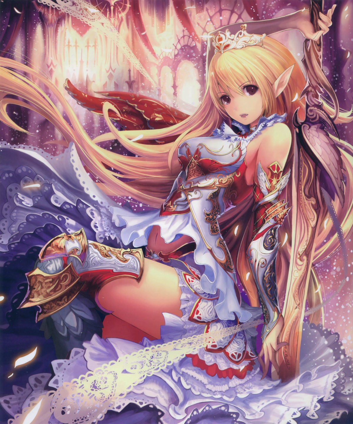 armor fairy_princess_(shingeki_no_bahamut) pointy_ears shingeki_no_bahamut sword tachikawa_mushimaro thighhighs