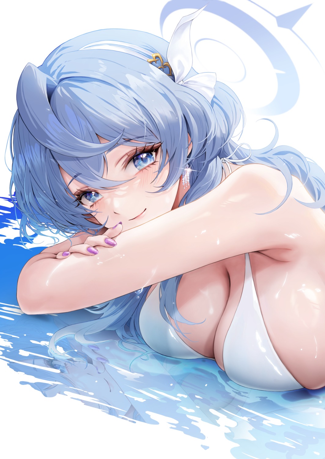 amau_ako bikini_top blue_archive dora_(garyeong) halo swimsuits wet