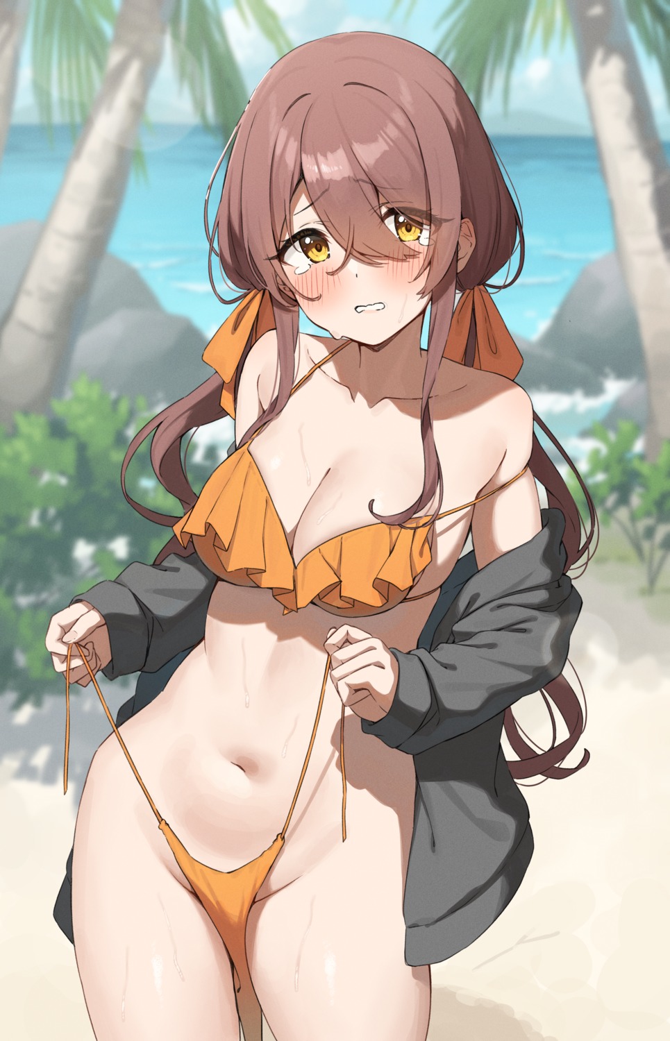 bikini oosaki_tenka open_shirt swimsuits the_idolm@ster the_idolm@ster_shiny_colors undressing wanimaru