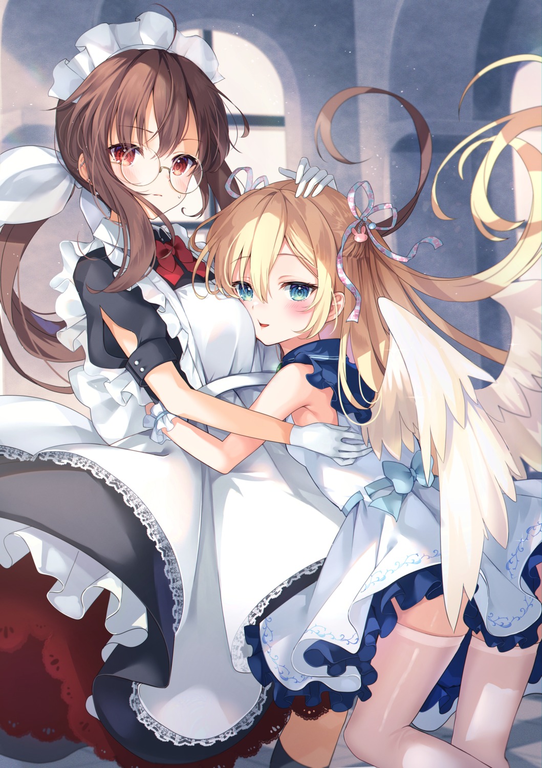 fuyoyo maid megane skirt_lift thighhighs wings