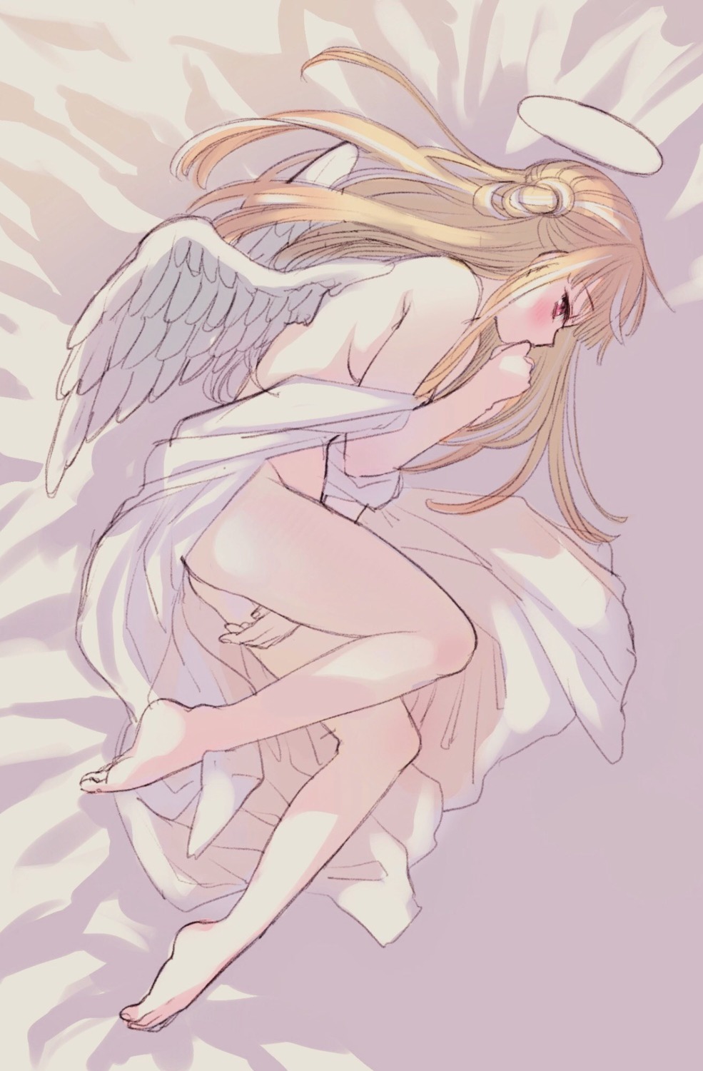 amezawa_koma angel naked sheets wings