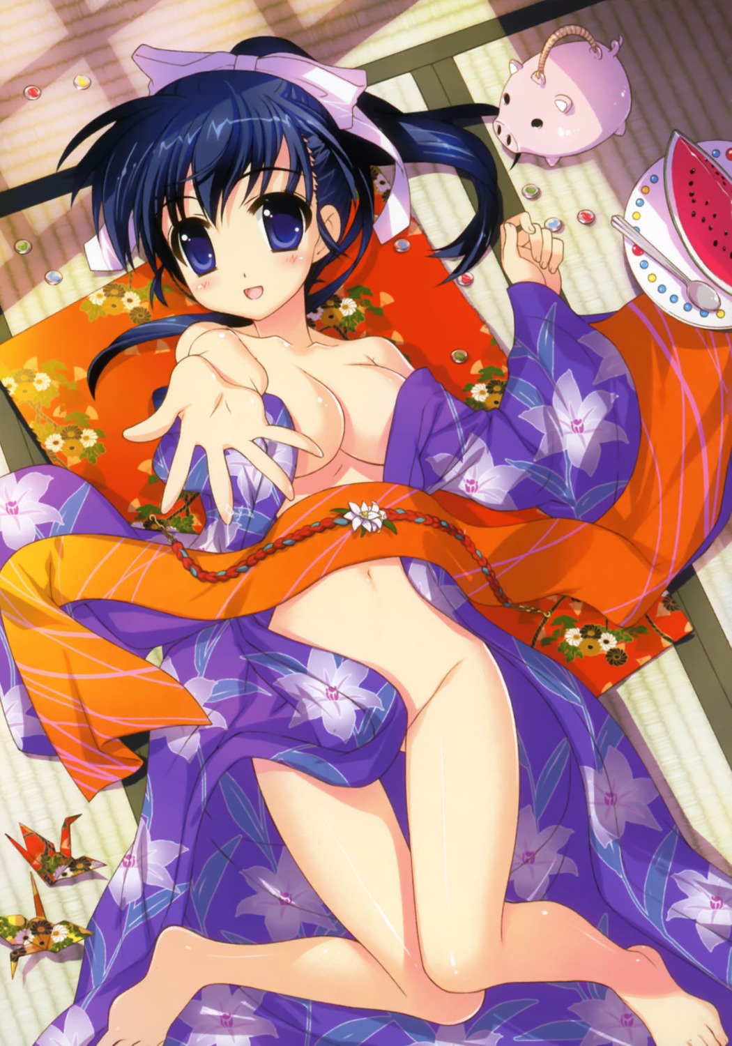 cleavage fujima_takuya musen_ran no_bra nopan open_shirt r-15 yukata