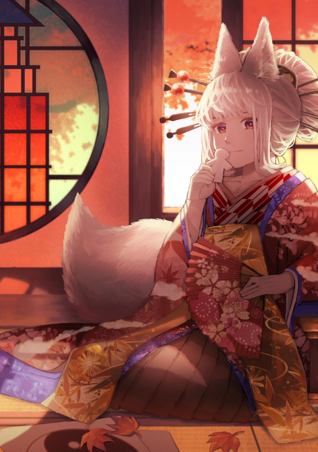 animal_ears japanese_clothes kitsune tail vermicelli